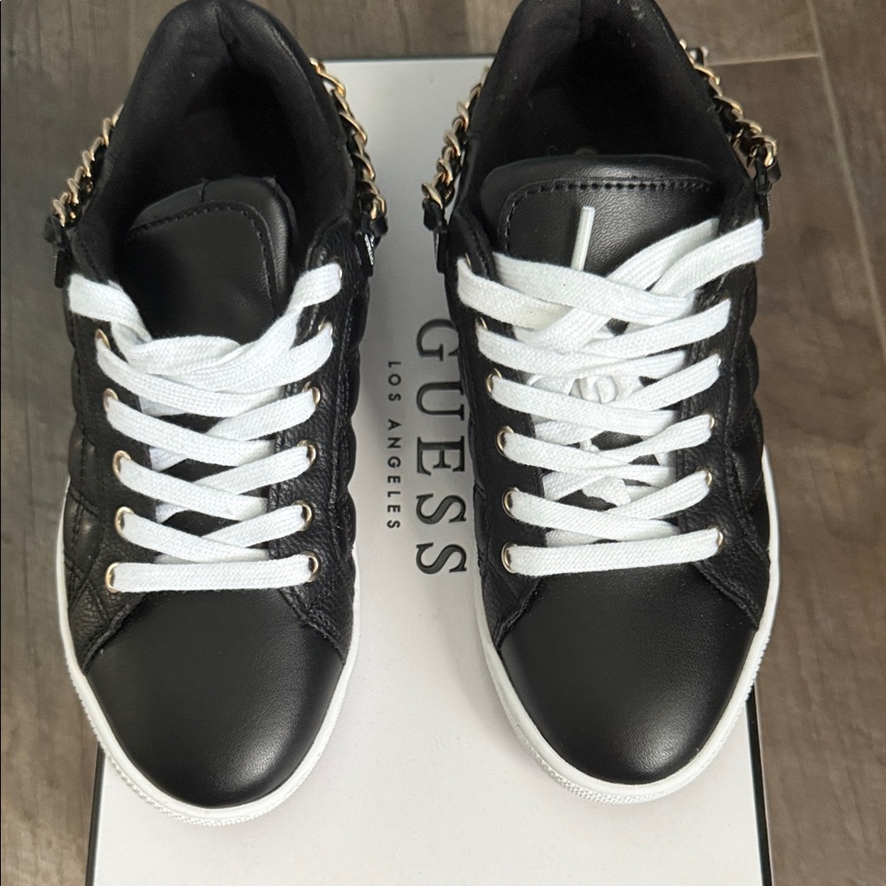 GUESS Black and White Sneakers with Gold Accents barely worn
